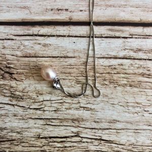 Creamy pink drop shape pearl necklace ss925